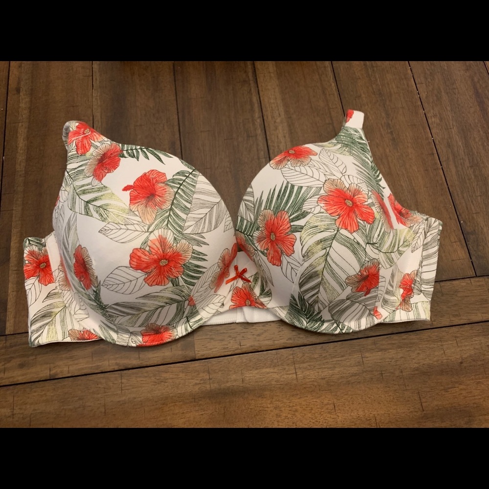Cacique 44D cotton plunge bra tropical print